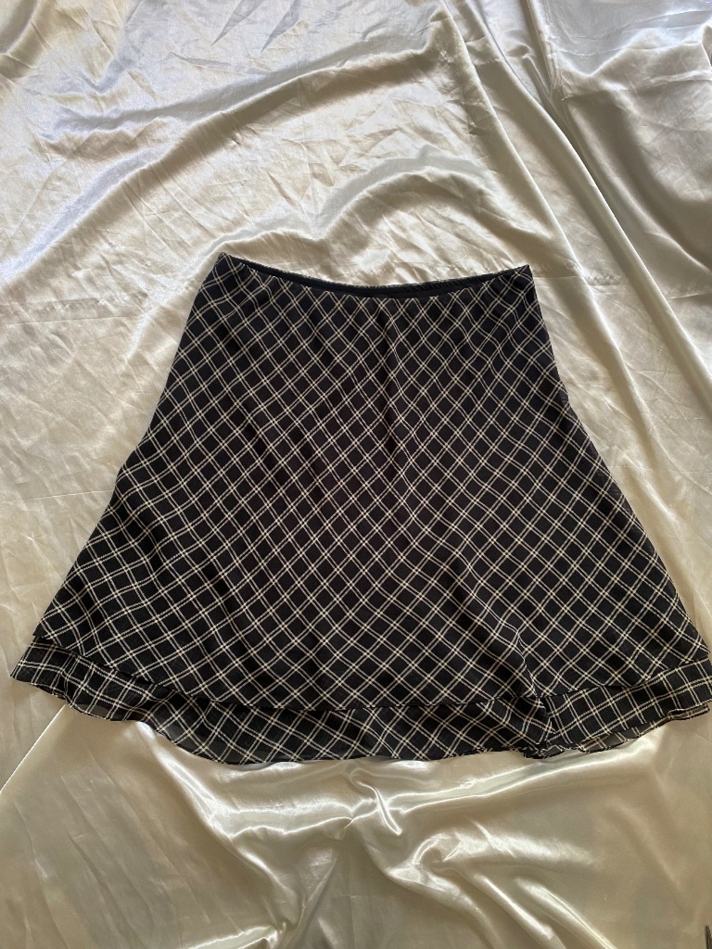 Vintage 1990s Ralph Lauren Black White Plaid Chiffon Layered Mini Preppy Large